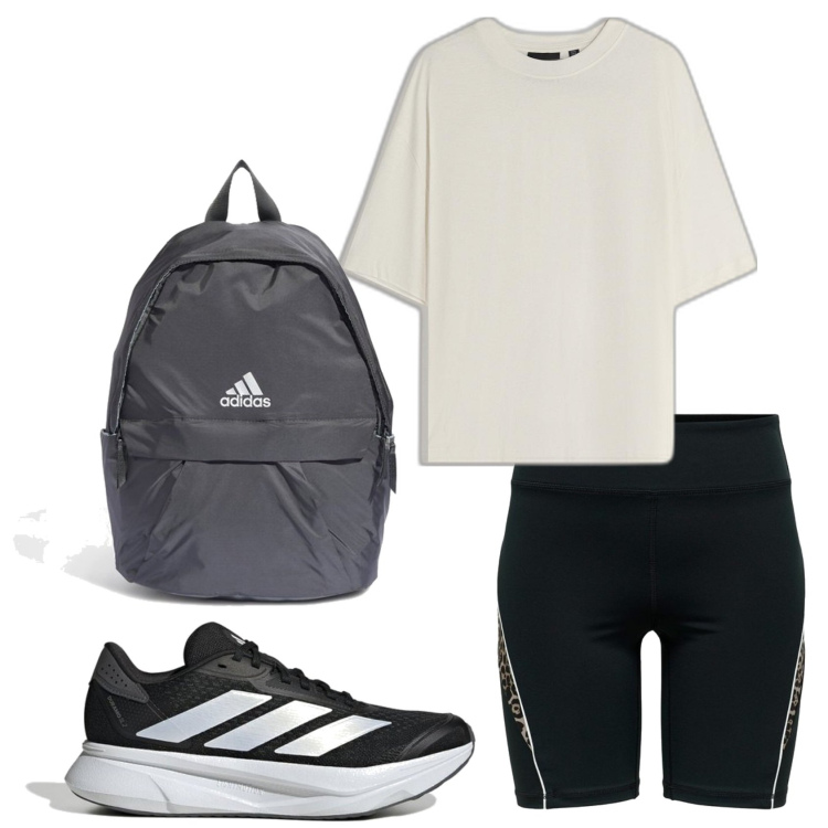 Outfit mujer - Deportes. Estilo Casual para Deporte. Combinación con mochilas, sneakers, shorts, camiseta.