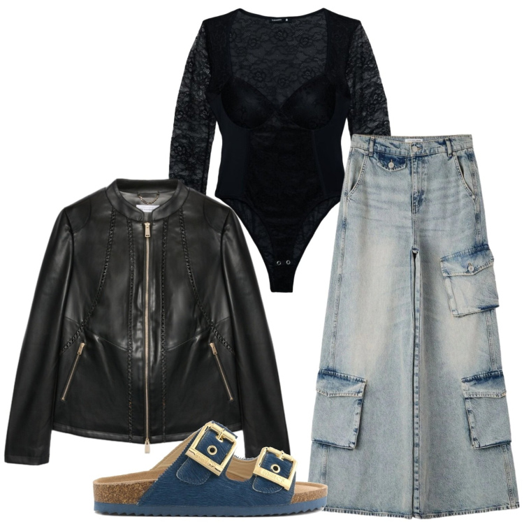 Outfit donna - Jeans multitasking. Stile Casual per Tutti i giorni. Abbinamento con body, jeans, blazer, sandali in pelle.