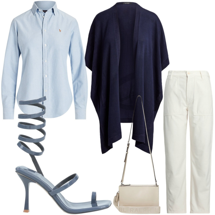 Outfit donna - Cardigan passpartout. Stile Bon Ton per Ufficio. Abbinamento con infradito, camicie, borse a tracolla, pantaloni, cappe.