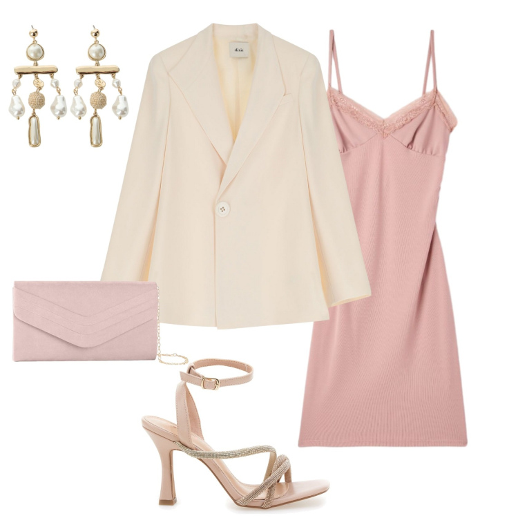 Outfit donna - La stagione delle cerimonie. Stile Chic per Cerimonia. Abbinamento con pochette, vestiti a tubino, blazer, orecchini, sandali col tacco.