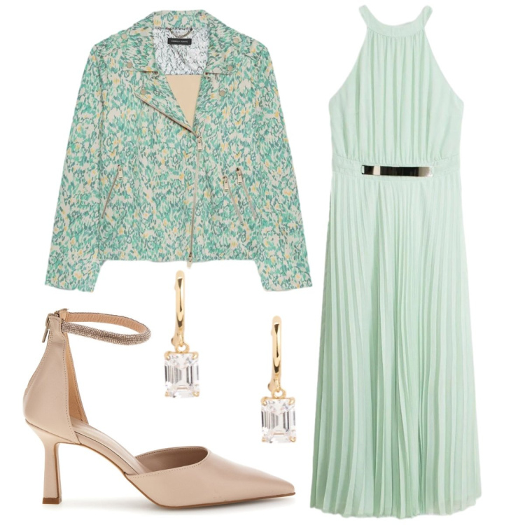 Outfit donna - Cerimonia con l’abito smanicato. Stile Chic per Cerimonia. Abbinamento con vestiti lunghi, blazer, orecchini, décolleté.