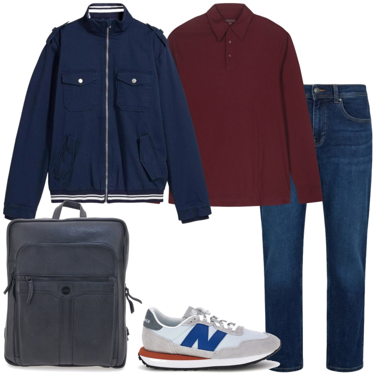 Outfit uomo - Mini fuga. Stile Casual per Tutti i giorni. Abbinamento con giacche, jeans dritti, polo, borse sportive, sneakers.