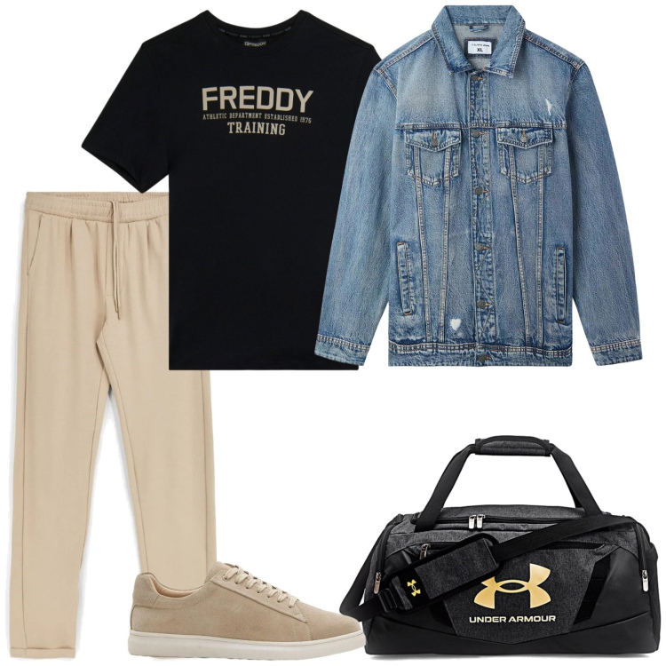 Outfit uomo - Pronto per il weekend. Stile Casual per Tutti i giorni. Abbinamento con sneakers, giacche, t-shirt, borse sportive, pantaloni.