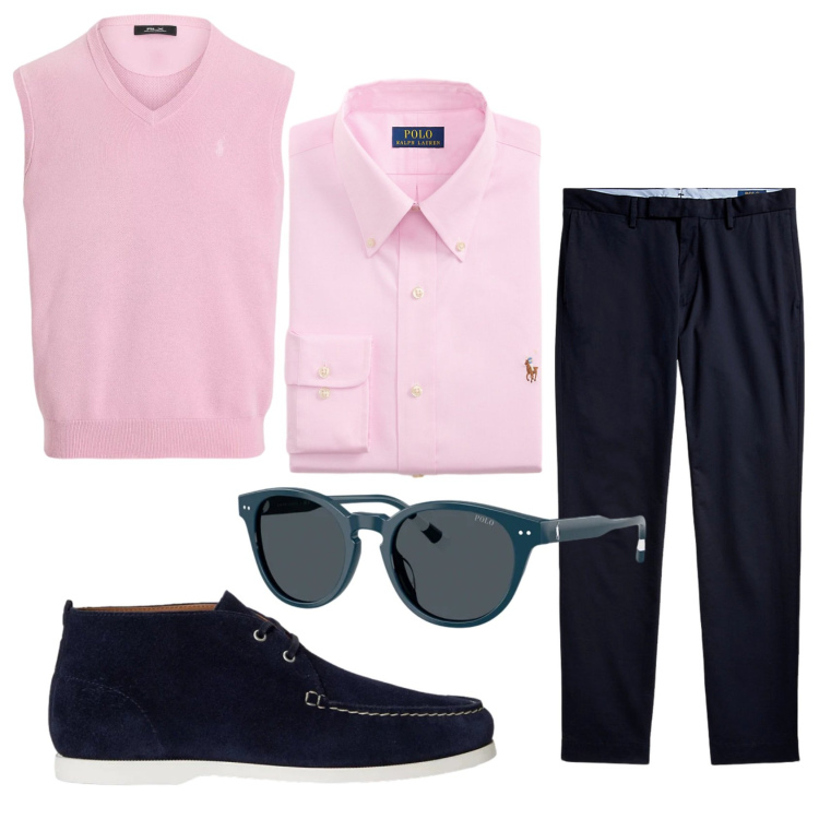 Outfit uomo - Total look #2393225. Stile Business/Elegante per Tutti i giorni. Abbinamento con pantaloni chino, camicie, occhiali da sole, maglieria, scarpe stringate.