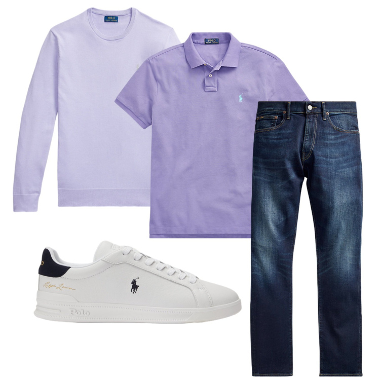 Outfit uomo - Total look #2393227. Stile Casual per Tutti i giorni. Abbinamento con jeans, polo, maglieria, sneakers.