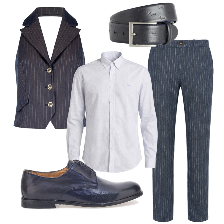 Outfit uomo - Total look #2393239. Stile Business/Elegante per Ufficio. Abbinamento con cinture, camicie, pantaloni, gilet, scarpe stringate.