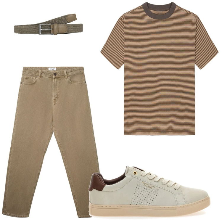 Outfit uomo - Stile Quotidiano. Stile Casual per Tutti i giorni. Abbinamento con cinture, jeans, t-shirt, sneakers.