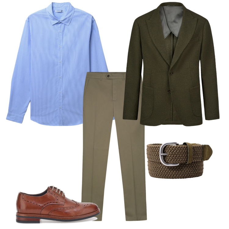 Outfit uomo - Casual curato. Stile Casual per Tutti i giorni. Abbinamento con camicie, pantaloni, giacche, scarpe stringate, cinture.