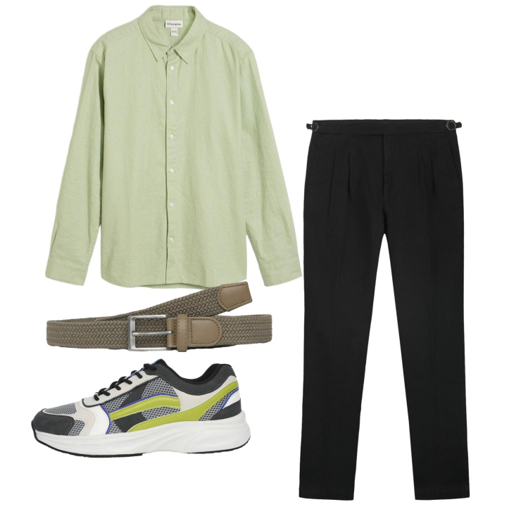 Outfit uomo - Verde chiaro chiaro. Stile Casual per Tutti i giorni. Abbinamento con camicie, cinture, sneakers, pantaloni.