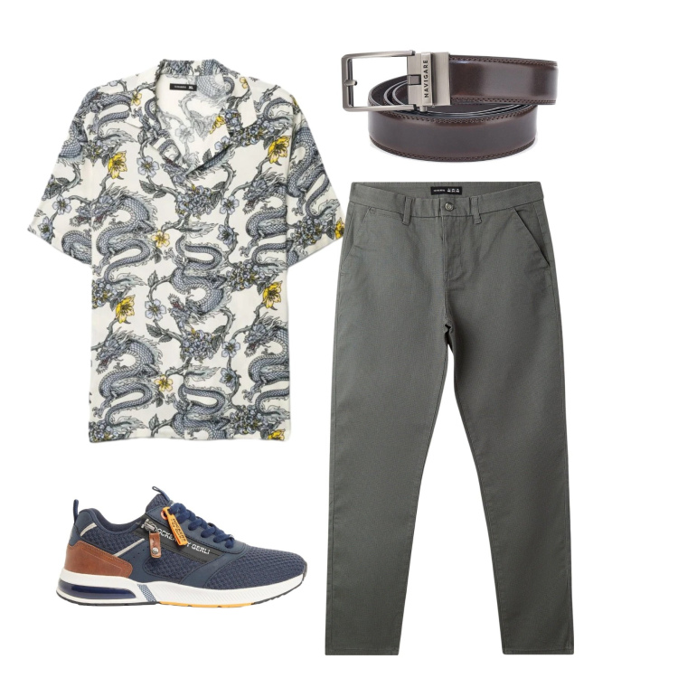 Outfit uomo - La camicia estiva. Stile Casual per Tutti i giorni. Abbinamento con sneakers, pantaloni chino, camicie a manica corta, cinture.