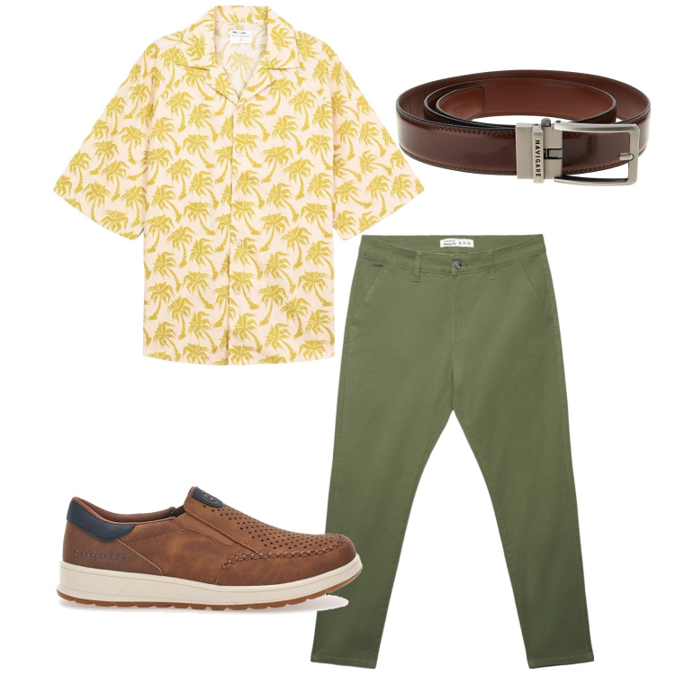 Outfit uomo - Colori forti. Stile Casual per Tutti i giorni. Abbinamento con camicie a manica corta, pantaloni chino, cinture, sneakers.