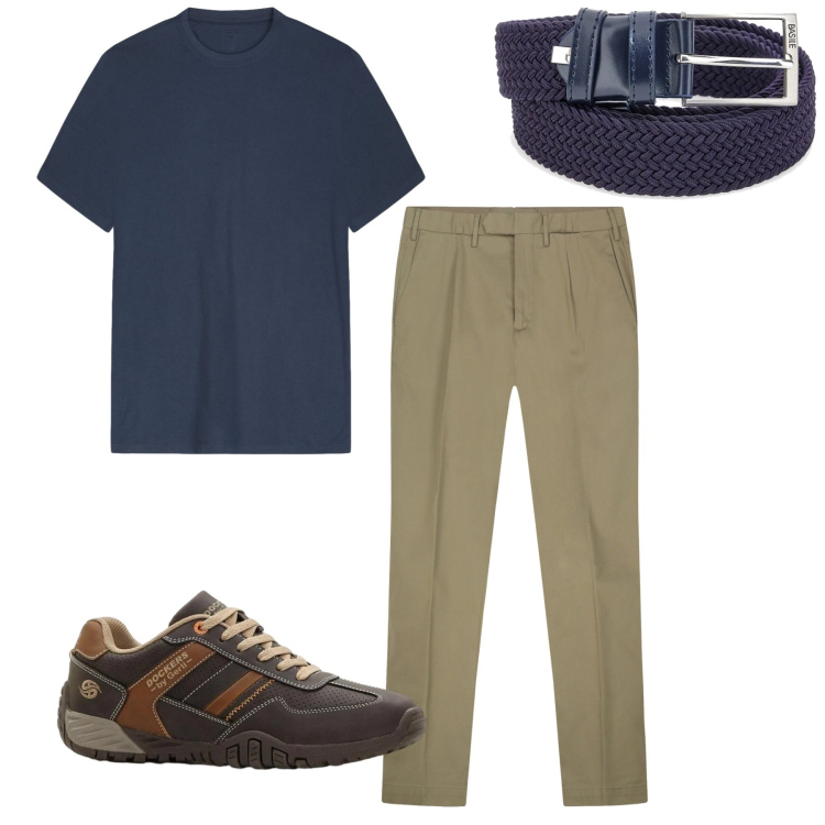 Outfit uomo - Blu. Stile Casual per Tutti i giorni. Abbinamento con sneakers, pantaloni, cinture, t-shirt.