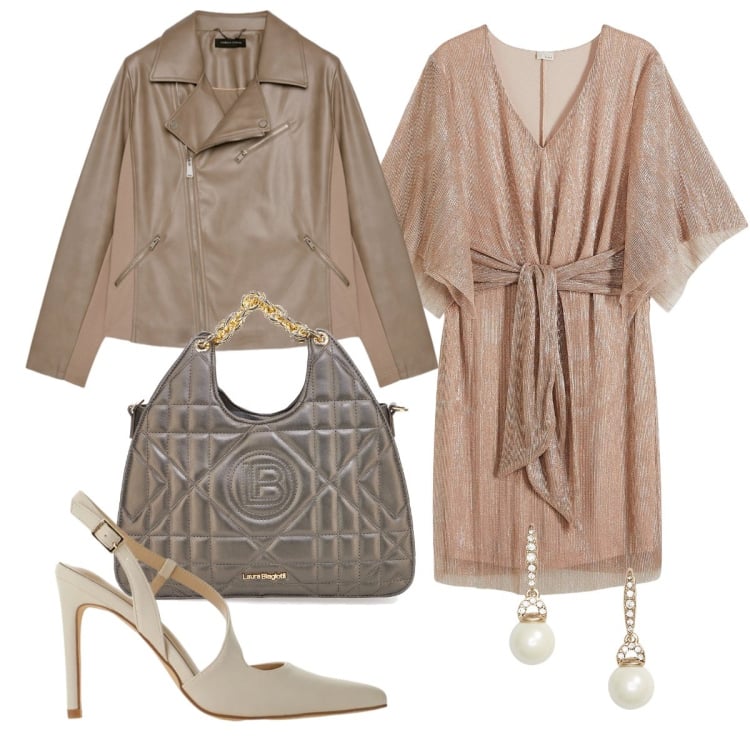 Outfit donna - Il miniabito glitterato. Stile Chic per Serata fuori. Abbinamento con vestiti, décolleté, blazer, orecchini, borse a mano.