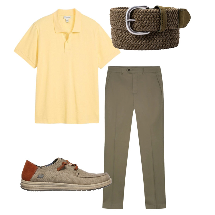 Outfit uomo - Pomeriggio in città. Stile Casual per Tutti i giorni. Abbinamento con polo, cinture, pantaloni, scarpe stringate.