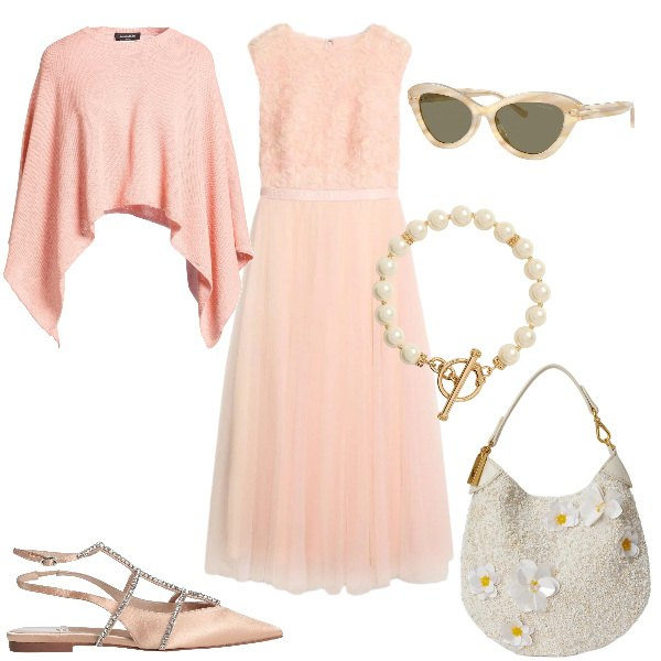Outfit donna - Total look #2393275. Stile Romantica per Cerimonia. Abbinamento con ballerine, cappotti, vestiti lunghi, occhiali da sole, pochette, collane.
