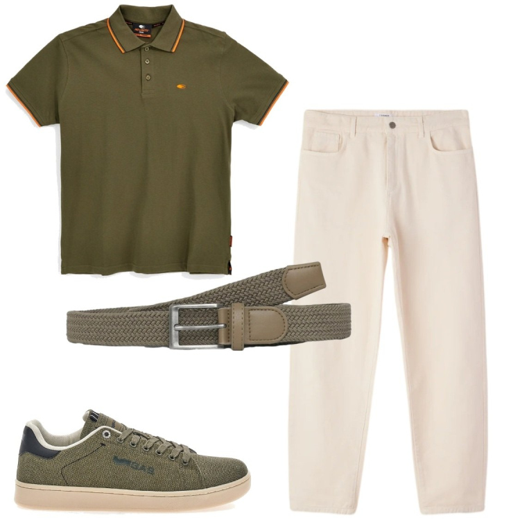 Outfit uomo - Urban Forest. Stile Casual per Tutti i giorni. Abbinamento con cinture, pantaloni, polo, sneakers.