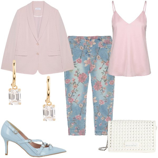 Outfit donna - Total look #2393280. Abbinamento con décolleté, blazer, jeans, borse a tracolla, top, orecchini.