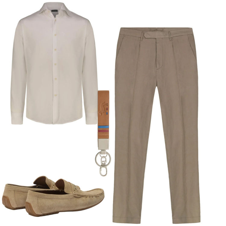 Outfit uomo - City. Stile Urban per Tutti i giorni. Abbinamento con portachiavi, scarpe stringate, camicie, pantaloni.