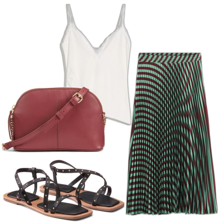 Outfit mujer - Urban style. Estilo Urban para Todos los días. Combinación con bandoleras, faldas largas, sandalias de tacón, top.