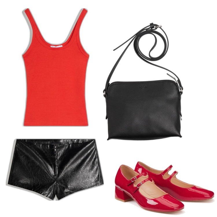 Outfit mujer - Urban look. Estilo Urban para Todos los días. Combinación con bolsos saco, bailarinas, shorts, camiseta.