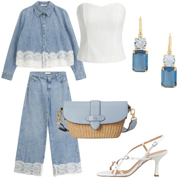 Outfit donna - Total look #2393295. Abbinamento con sandali in pelle, jeans, camicie, top, borse a spalla, orecchini.