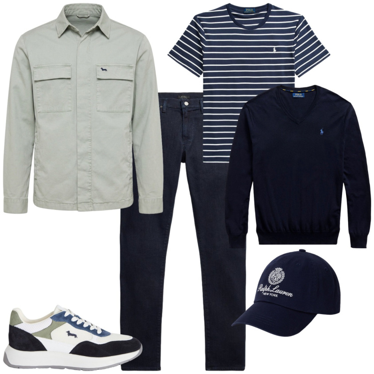 Outfit uomo - Casual week end fuori porta. Stile Casual per Tutti i giorni. Abbinamento con sneakers, giacche, jeans, maglieria, t-shirt, cappelli con visiera.