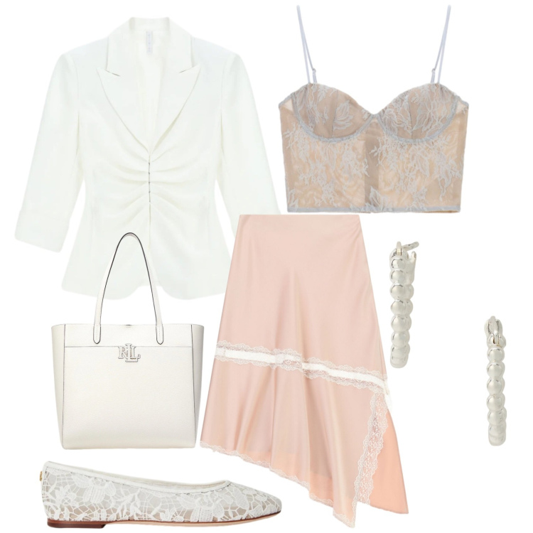 Outfit donna - Eleganza domenicale. Stile Bon Ton per Cerimonia. Abbinamento con gonne longuette, blazer, canottiere, orecchini, borse tote, ballerine.