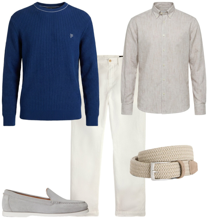 Outfit uomo - Trendy ufficio tempo libero. Stile Trendy per Tutti i giorni. Abbinamento con cinture, maglieria, camicie, pantaloni, scarpe stringate.