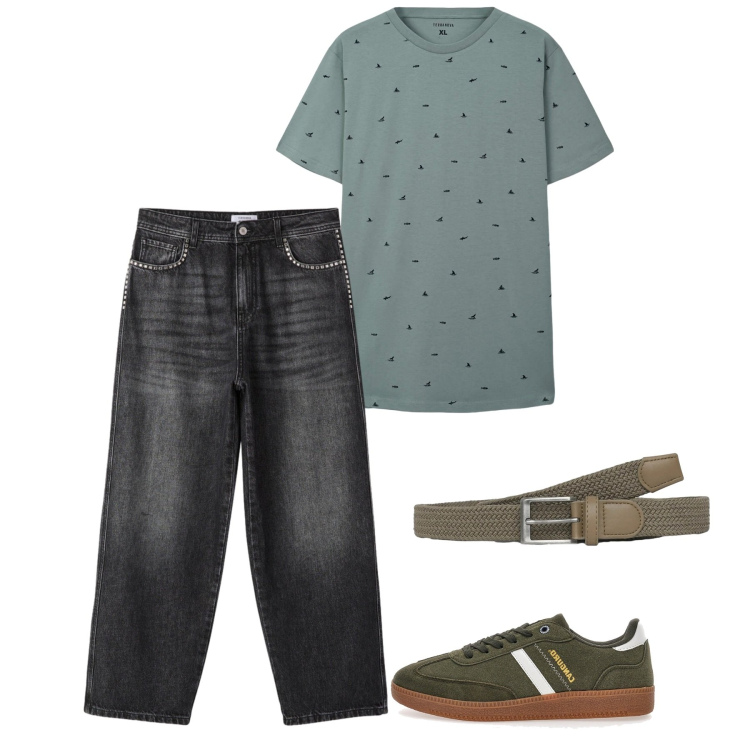 Outfit uomo - Maggio casual. Stile Casual per Tutti i giorni. Abbinamento con t-shirt, cinture, jeans, sneakers.