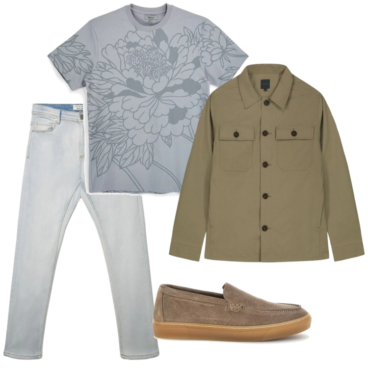 Outfit uomo - Fine settimana. Stile Casual per Tutti i giorni. Abbinamento con jeans skinny, cappotti, scarpe stringate, t-shirt.