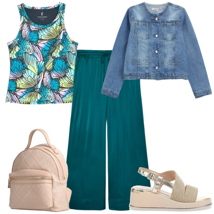 Outfit donna - Total look #2393325. Stile Casual chic per Tutti i giorni. Abbinamento con zaini, pantaloni, blazer, sandali col tacco, canottiere.