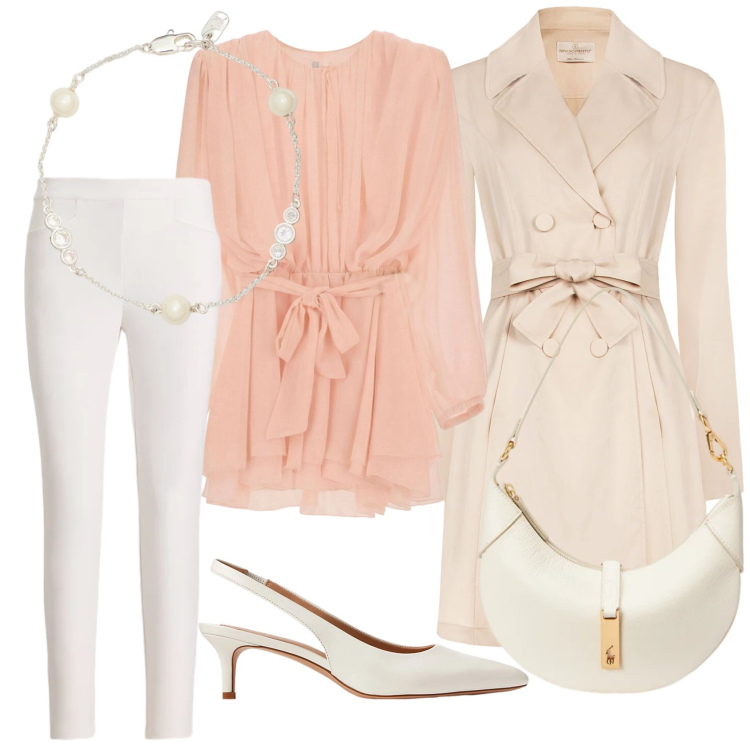 Outfit donna - Domenica chic. Stile Bon Ton per Tutti i giorni. Abbinamento con vestiti corti, trench, décolleté, pantaloni, braccialetti, borse a spalla.