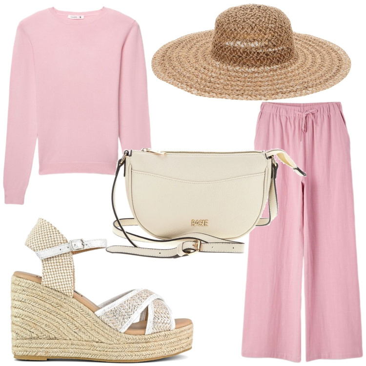 Outfit donna - Peach Blush. Stile Etnico per Tutti i giorni. Abbinamento con maglieria, pantaloni, zeppe, borse a tracolla, cappelli.