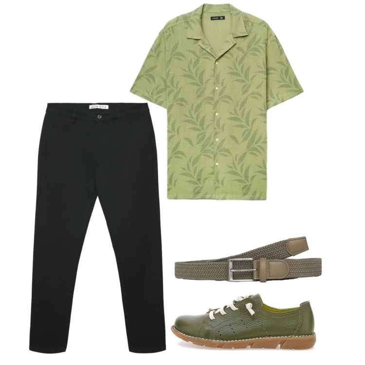 Outfit uomo - Felci. Stile Casual per Tutti i giorni. Abbinamento con cinture, pantaloni chino, camicie a manica corta, sneakers.