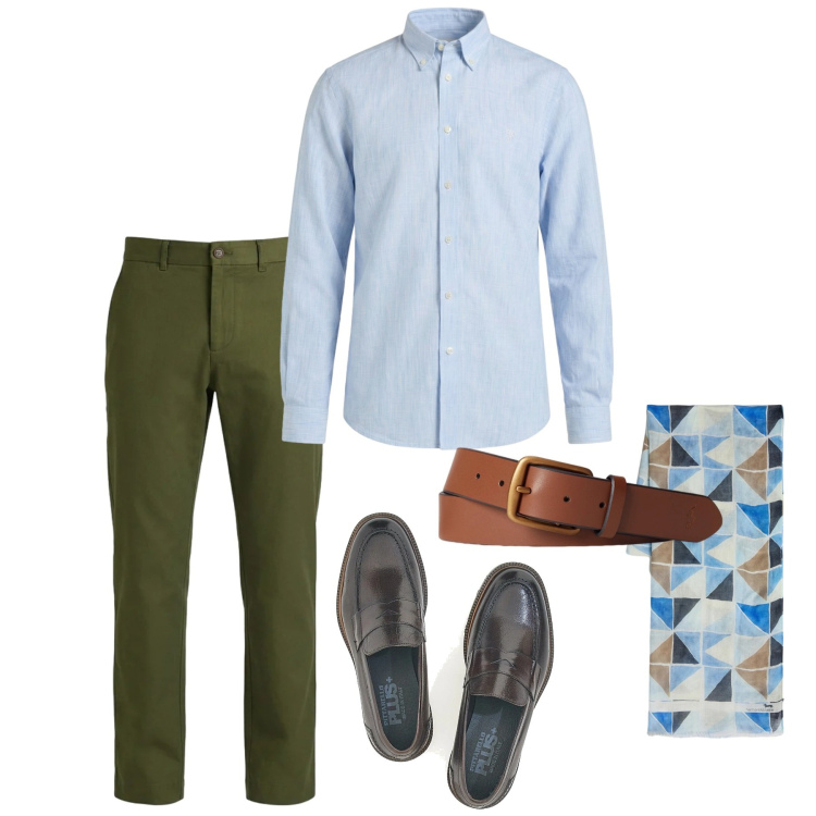Outfit uomo - Camicia in lino. Stile Casual per Tutti i giorni. Abbinamento con sciarpe, pantaloni, camicie, cinture, scarpe stringate.