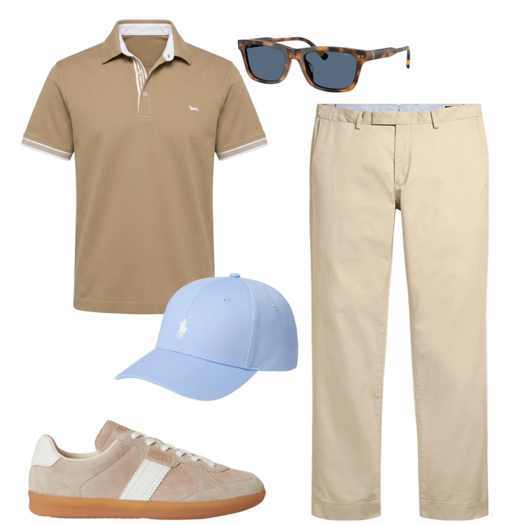 Outfit uomo - Total look #2393352. Stile Urban per Tutti i giorni. Abbinamento con polo, cappelli, pantaloni chino, sneakers, occhiali da sole.