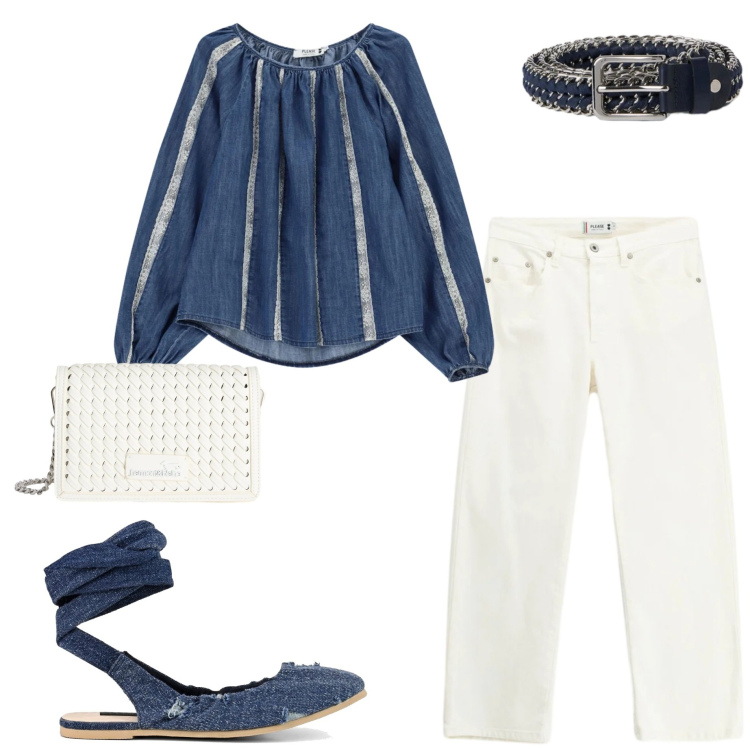 Outfit donna - Maggio. Stile Casual chic per Tutti i giorni. Abbinamento con cinture, pantaloni, bluse, borse a tracolla, ballerine.