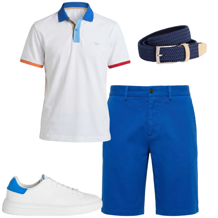 Outfit uomo - Weekend. Stile Casual per Tutti i giorni. Abbinamento con cinture, sneakers, polo, bermuda.
