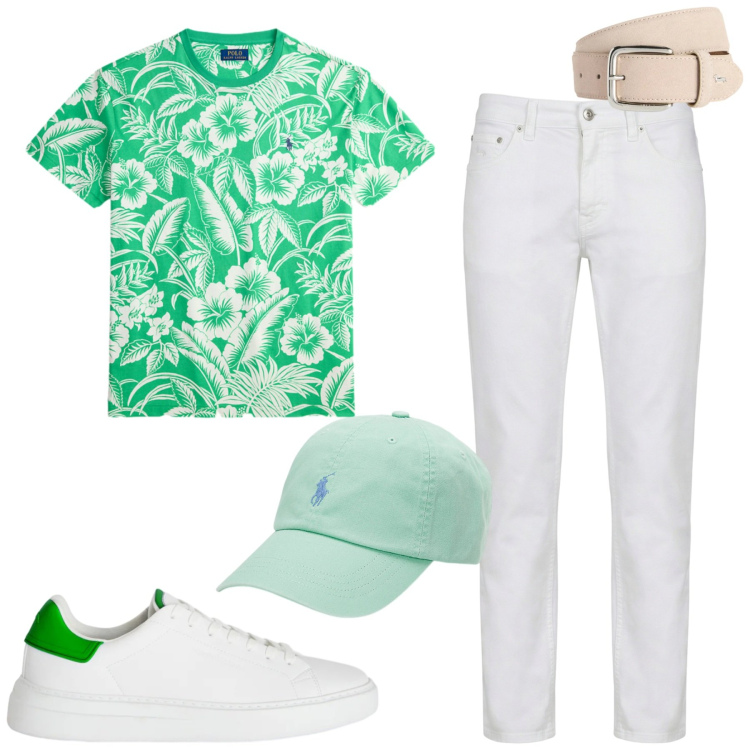 Outfit uomo - Leggerezza. Stile Casual per Tutti i giorni. Abbinamento con cinture, pantaloni, sneakers, cappelli, t-shirt.