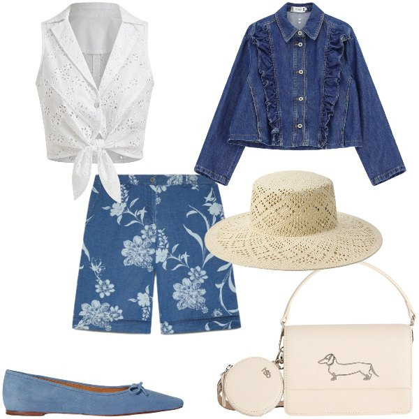 Outfit donna - Total look #2393391. Abbinamento con bermuda, blazer, borse a tracolla, top, ballerine, cappelli.