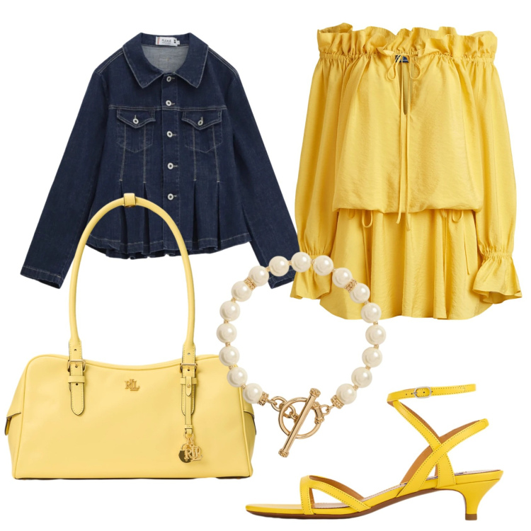 Outfit donna - Total look #2393424. Stile Casual chic per Serata fuori. Abbinamento con blazer, vestiti, sandali col tacco, borse a mano, collane.