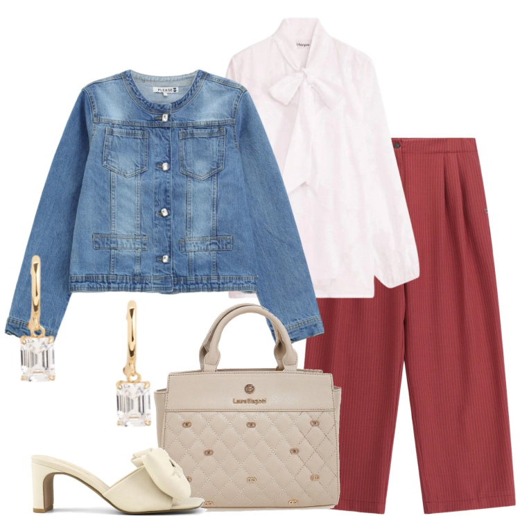 Outfit donna - Denim chic @Laloba. Stile Chic per Serata fuori. Abbinamento con bluse, pantaloni a palazzo, blazer, orecchini, sandali col tacco, borse a mano.