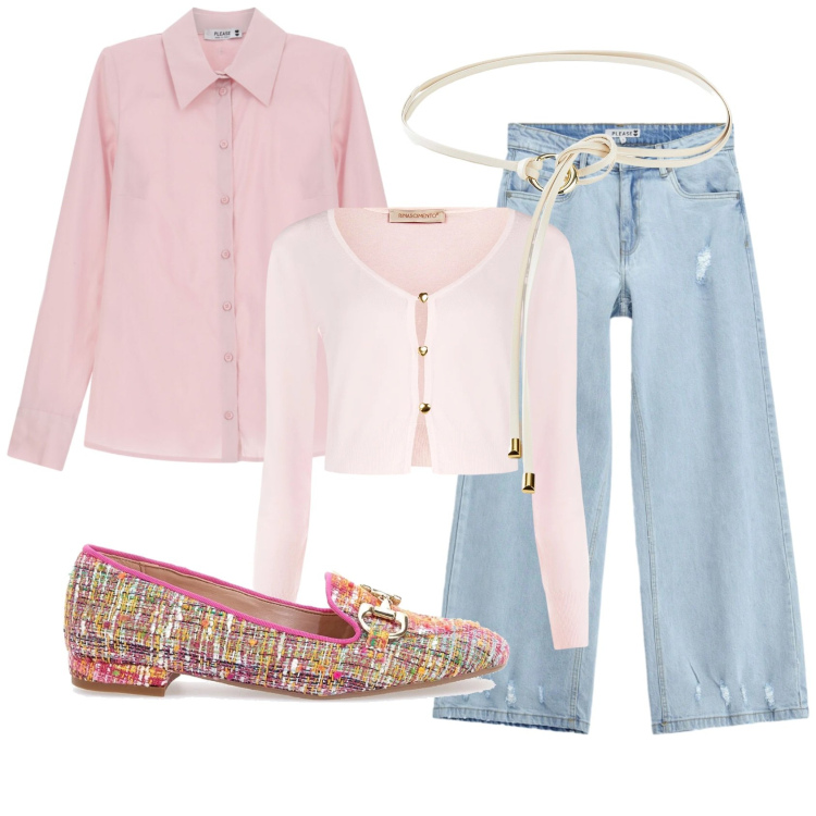 Outfit donna - Total look #2393429. Stile Bon Ton per Ufficio. Abbinamento con cinture, camicie, jeans, cardigans, mocassini.