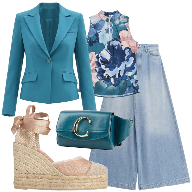 Outfit donna - Total look #2393431. Stile Romantica per Tutti i giorni. Abbinamento con marsupi, espadrillas, jeans, blazer, top.