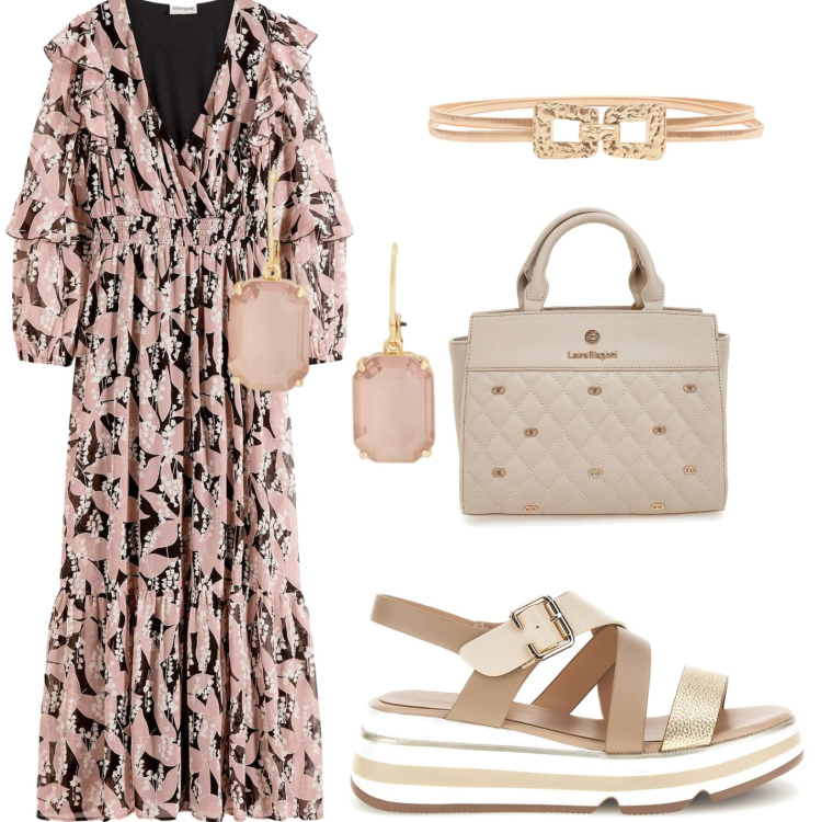 Outfit donna - Sandali comodi. Stile Boho per Tutti i giorni. Abbinamento con vestiti, cinture, orecchini, sandali col tacco, borse a mano.