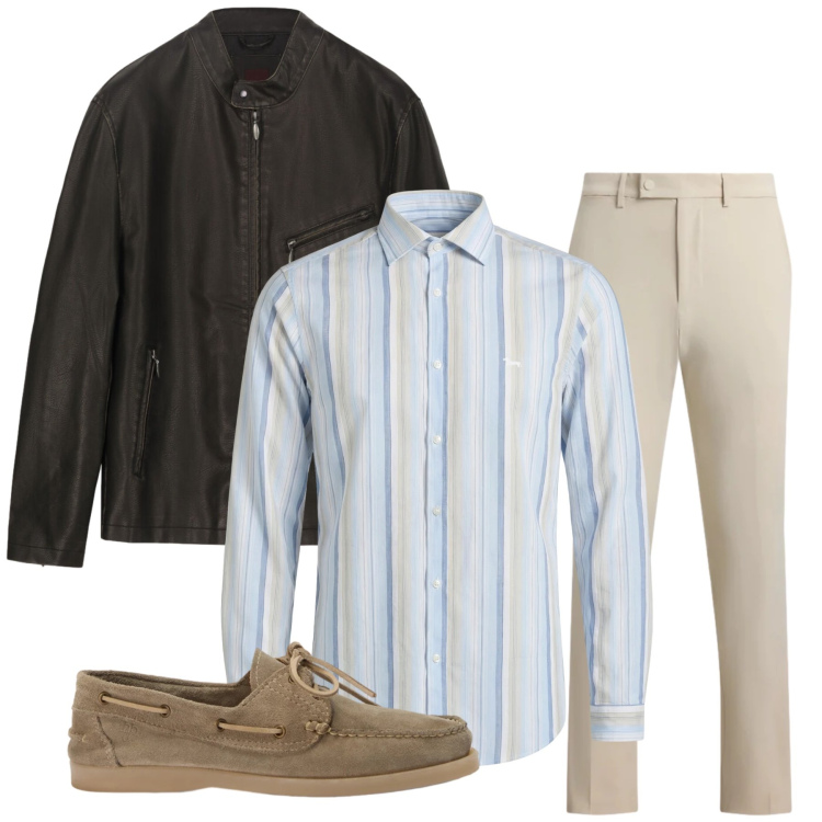 Outfit uomo - Classic Striped Sophistication. Stile Urban per Tutti i giorni. Abbinamento con camicie, scarpe stringate, giacche, pantaloni.