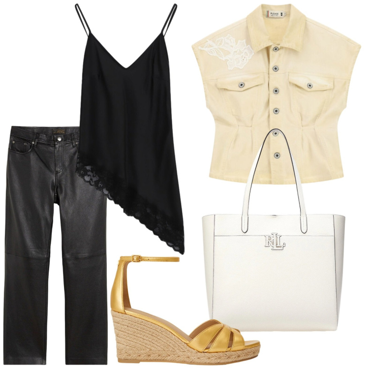 Outfit donna - Top con pizzo. Stile Rock per Serata fuori. Abbinamento con pantaloni, top, blazer, borse tote, zeppe.