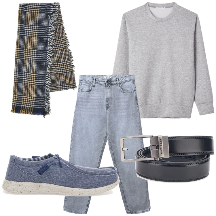 Outfit uomo - Trendy. Stile Trendy per Tutti i giorni. Abbinamento con jeans, felpe, sciarpe, scarpe stringate, cinture.