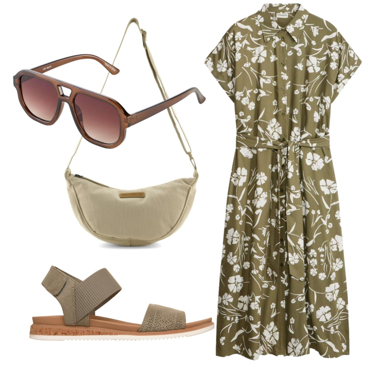 Outfit donna - Total look #2393499. Stile Basic per Ufficio. Abbinamento con vestiti, occhiali da sole, borse a tracolla, sandali.
