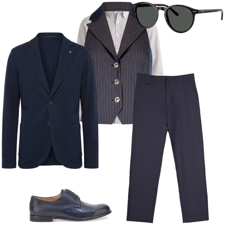 Outfit uomo - Total look #2393504. Stile Business/Elegante per Cerimonia. Abbinamento con camicie, giacche, gilet, pantaloni chino, occhiali da sole, scarpe stringate.